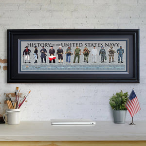 History of the United States Navy - Framed 2” Black Double Matted, Grooved Molding 11 ¾" x 36"