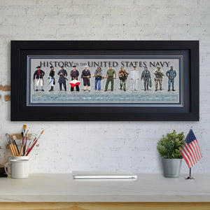 History of the United States Navy - Framed 2” Black Double Matted, Flat Molding 11 ¾" x 36"