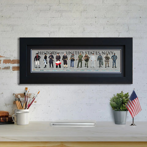 History of the United States Navy - Framed 2” Black Double Matted, Flat Molding 6" x 24”