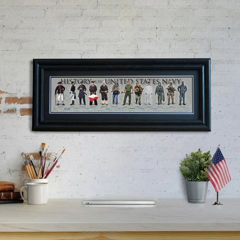 History of the United States Navy - Framed 2” Black Double Matted, Grooved Molding 6"x24”