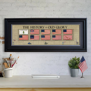 The History of Old Glory - Framed 2” Black Double Matted, Grooved Molding 11 ¾" x 36"