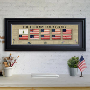 The History of Old Glory - Framed 2” Black Double Matted, Grooved Molding 11 ¾" x 36”