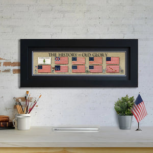 The History of Old Glory - Framed 2" Black Double Matted, Flat Molding 6" x 24"