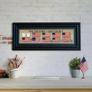 The History of Old Glory - Framed 2" Black Double Matted, Grooved Molding 6" x 24"