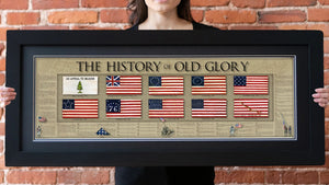 The History of Old Glory - Framed 2” Black Double Matted, Flat Molding 11 ¾" x 36"