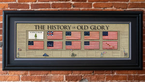 The History of Old Glory - Framed 2” Black Double Matted, Grooved Molding 11 ¾" x 36"