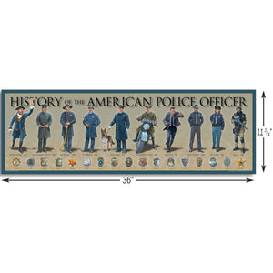 History of the American Police Officer - Framed 2” Black Double Matted, Print Size 11¾" x 36"