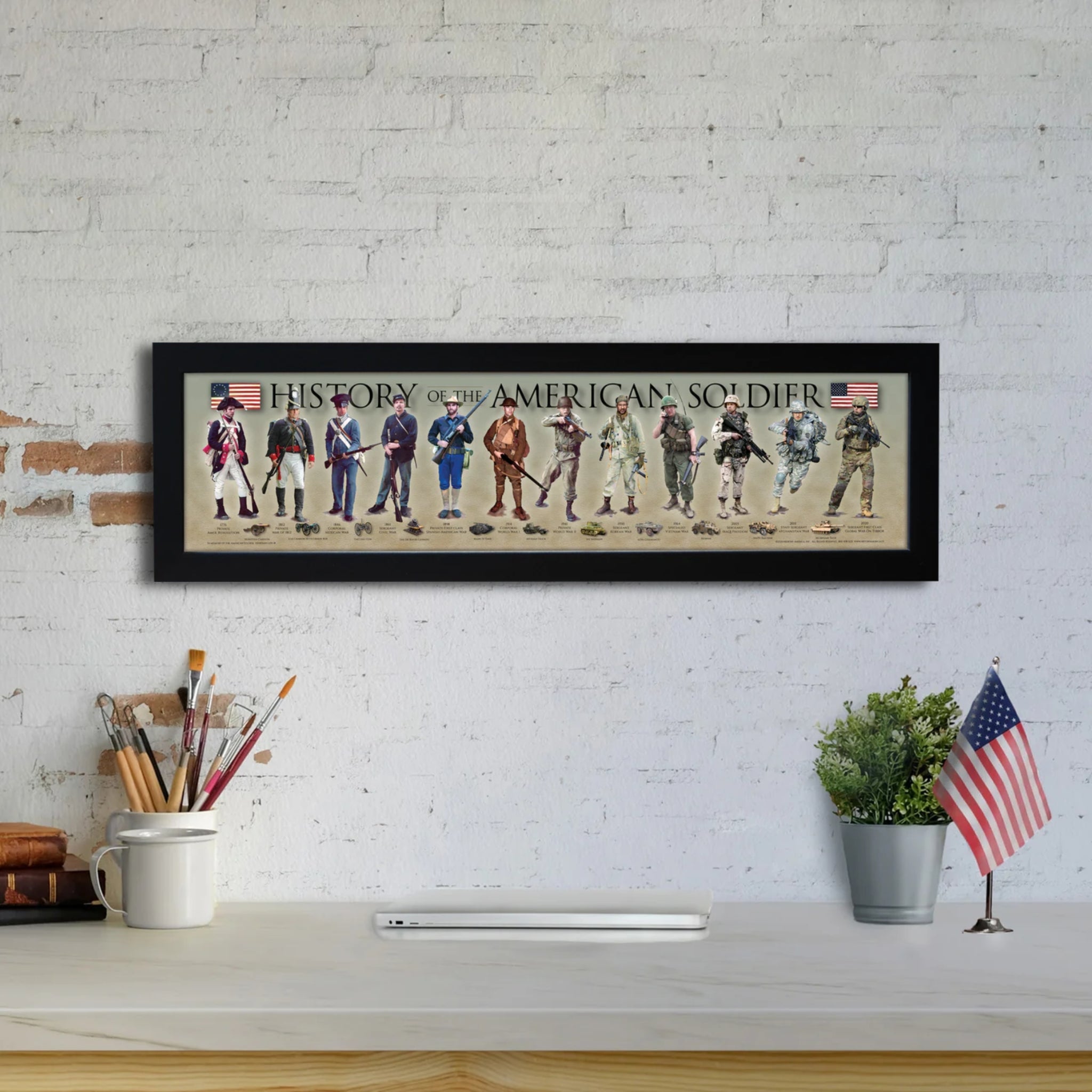 History of the American Soldier - Framed 1”, printed with a matte finish, 6" x 24”