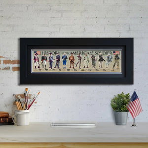 History of the American Soldier - Framed 2" Black Double Matted, Flat Molding 6" x 24"