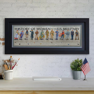 History of Women in the U.S. Military - Framed 2” Black Double Matted, Flat Molding 11 ¾" x 36"