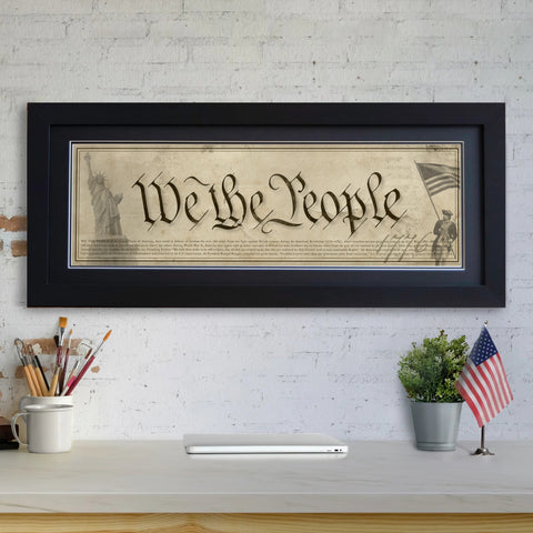 We The People - Framed 2” Black Double Matted, Flat Molding 11 ¾" x 36”