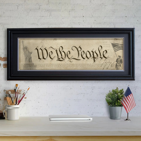 We The People - Framed 2” Black Double Matted, Grooved Molding 11 ¾" x 36”