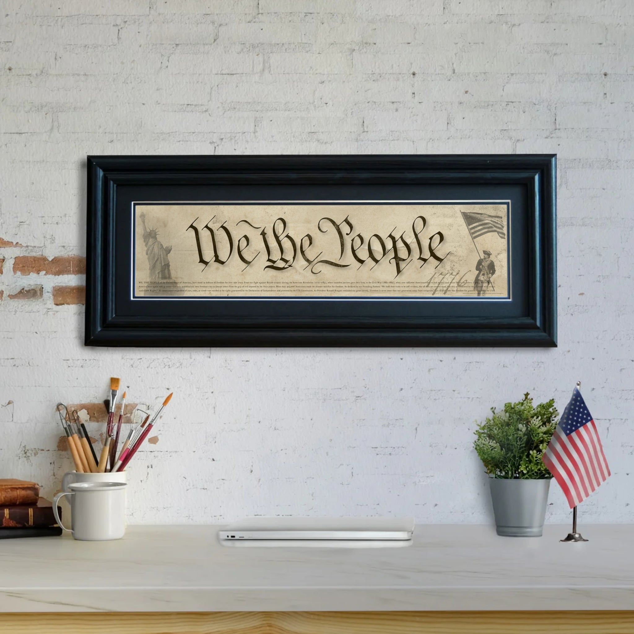 We The People - Framed 2” Black Double Matted, Grooved Molding 6"x24”