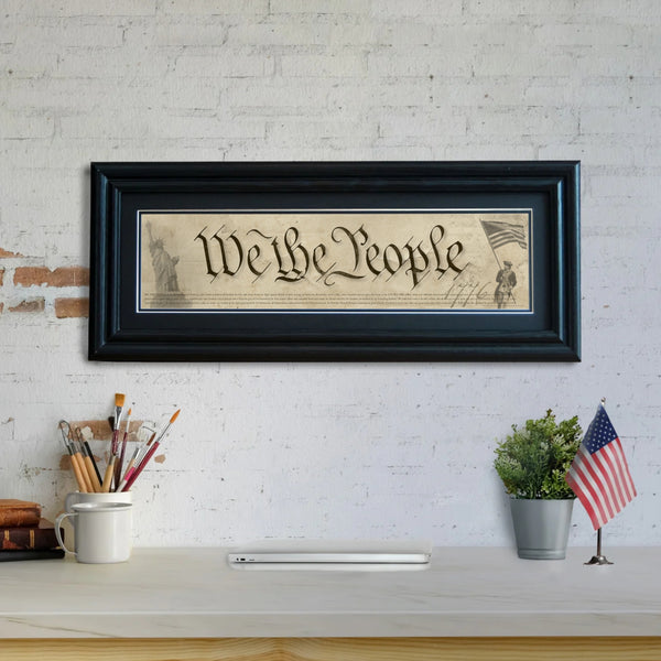 We The People - Framed 2” Black Double Matted, Grooved Molding 6"x24”