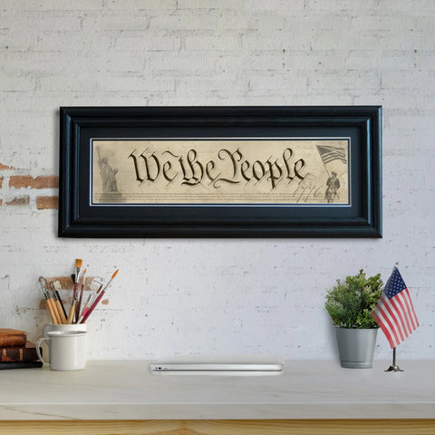 We The People - Framed 2” Black Double Matted, Grooved Molding 6"x24”