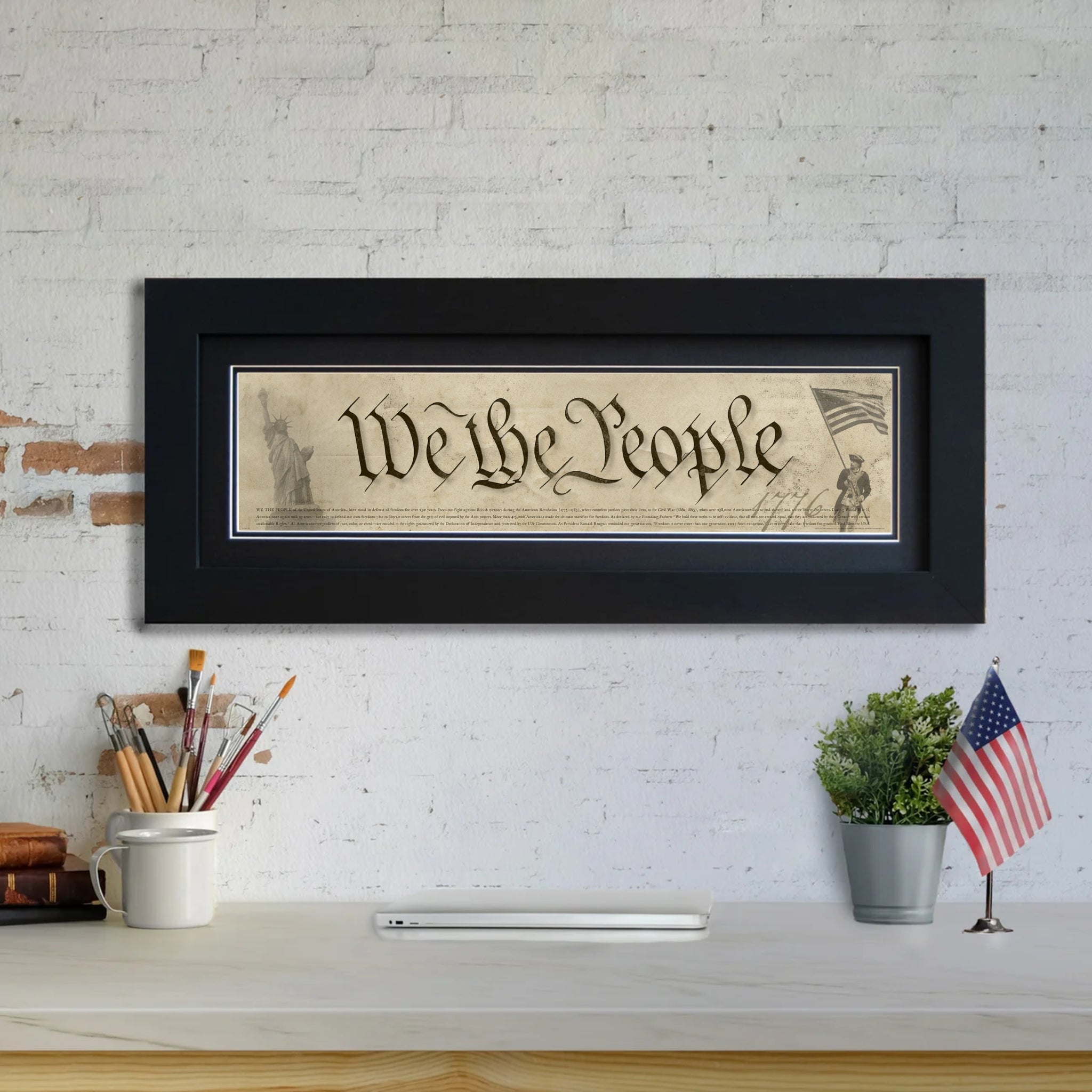 We The People - Framed 2” Black Double Matted, Flat Molding 6" x 24”