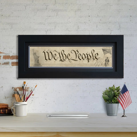 We The People - Framed 2” Black Double Matted, Flat Molding 6" x 24”