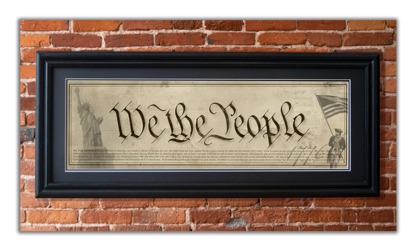 We The People - Framed 2” Black Double Matted, Grooved Molding 11 ¾" x 36”