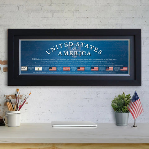 USA 1776 - Framed 2” Black Double Matted, Flat Molding 11 ¾" x 36”