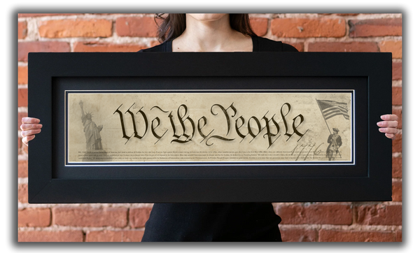 We The People - Framed 2” Black Double Matted, Flat Molding 6" x 24”