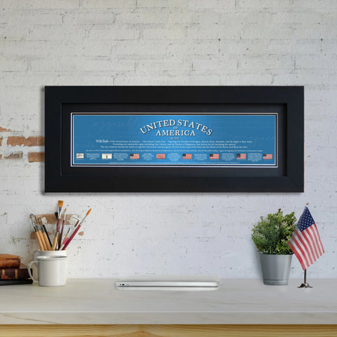 USA 1776 - Framed 2” Black Double Matted, Flat Molding 6" x 24”