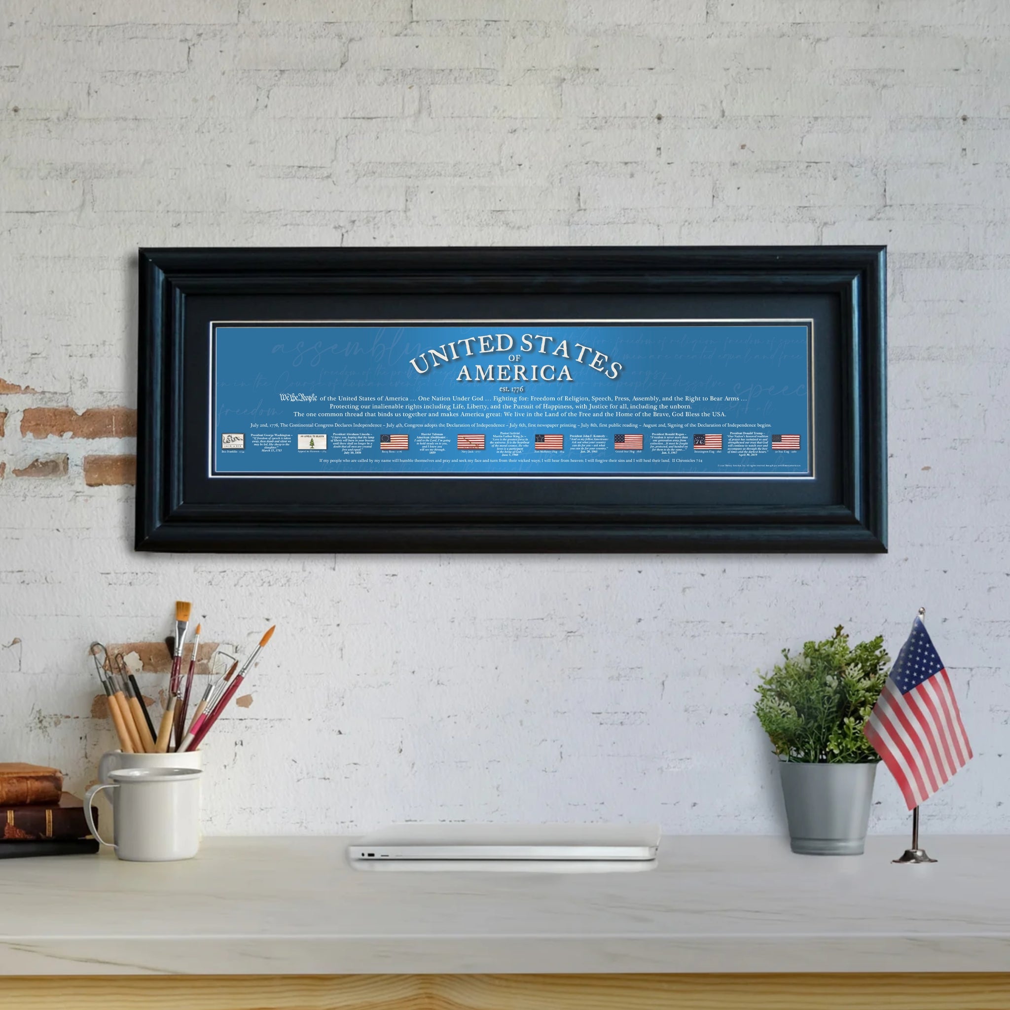 USA 1776 - Framed 2” Black Double Matted, Grooved Molding 6"x24”