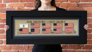 The History of Old Glory - Framed 2" Black Double Matted, Flat Molding 6" x 24"