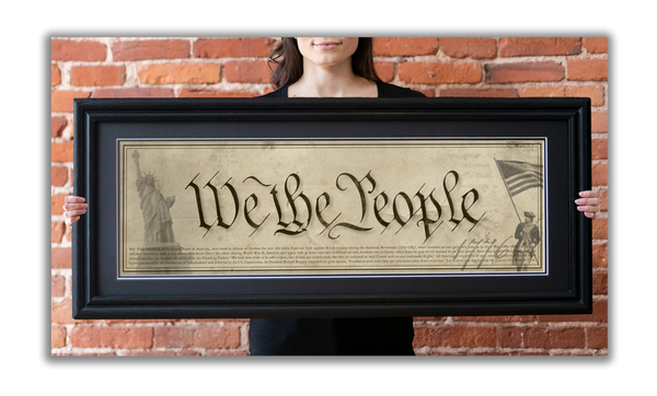 We The People - Framed 2” Black Double Matted, Grooved Molding 11 ¾" x 36”