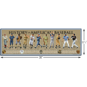 History of American Baseball - Framed 2” Black Double Matted, Print Size 11 ¾" x 36"