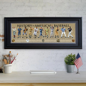 History of American Baseball - Framed 2” Black Double Matted, Grooved Molding 11 ¾" x 36"