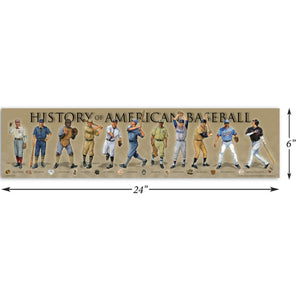 History of American Baseball - Framed 2" Black Double Matted, Print Size 6" x 24"