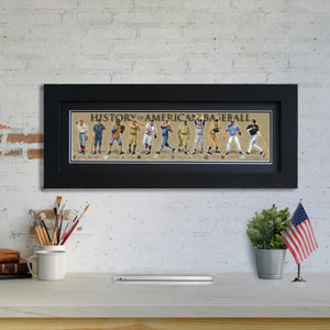 History of American Baseball - Framed 2" Black Double Matted, Flat Molding 6" x 24"