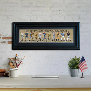 History of American Baseball - Framed 2" Black Double Matted, Grooved Molding 6" x 24"