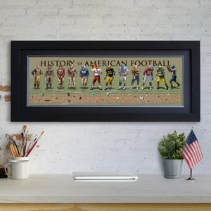 History of American Football - Framed 2” Black Double Matted, Flat Molding 11 ¾" x 36"