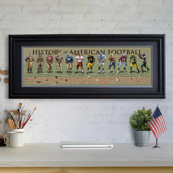 History of American Football - Framed 2” Black Double Matted, Grooved Molding 11 ¾" x 36"