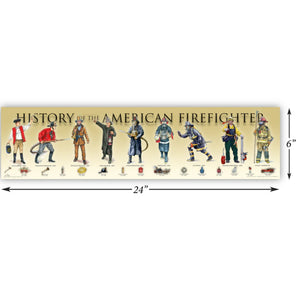 History of the American Firefighter - Framed 2" Black Double Matted, Print Size 6" x 24"