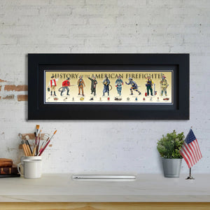 History of the American Firefighter - Framed 2" Black Double Matted, Flat Molding 6" x 24"