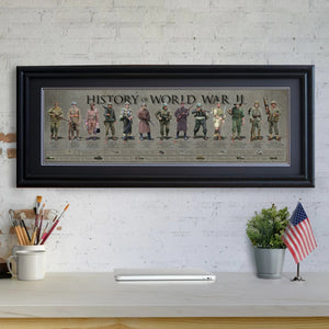 History of World War II - Framed 2” Black Double Matted, Grooved Molding 11 ¾" x 36”
