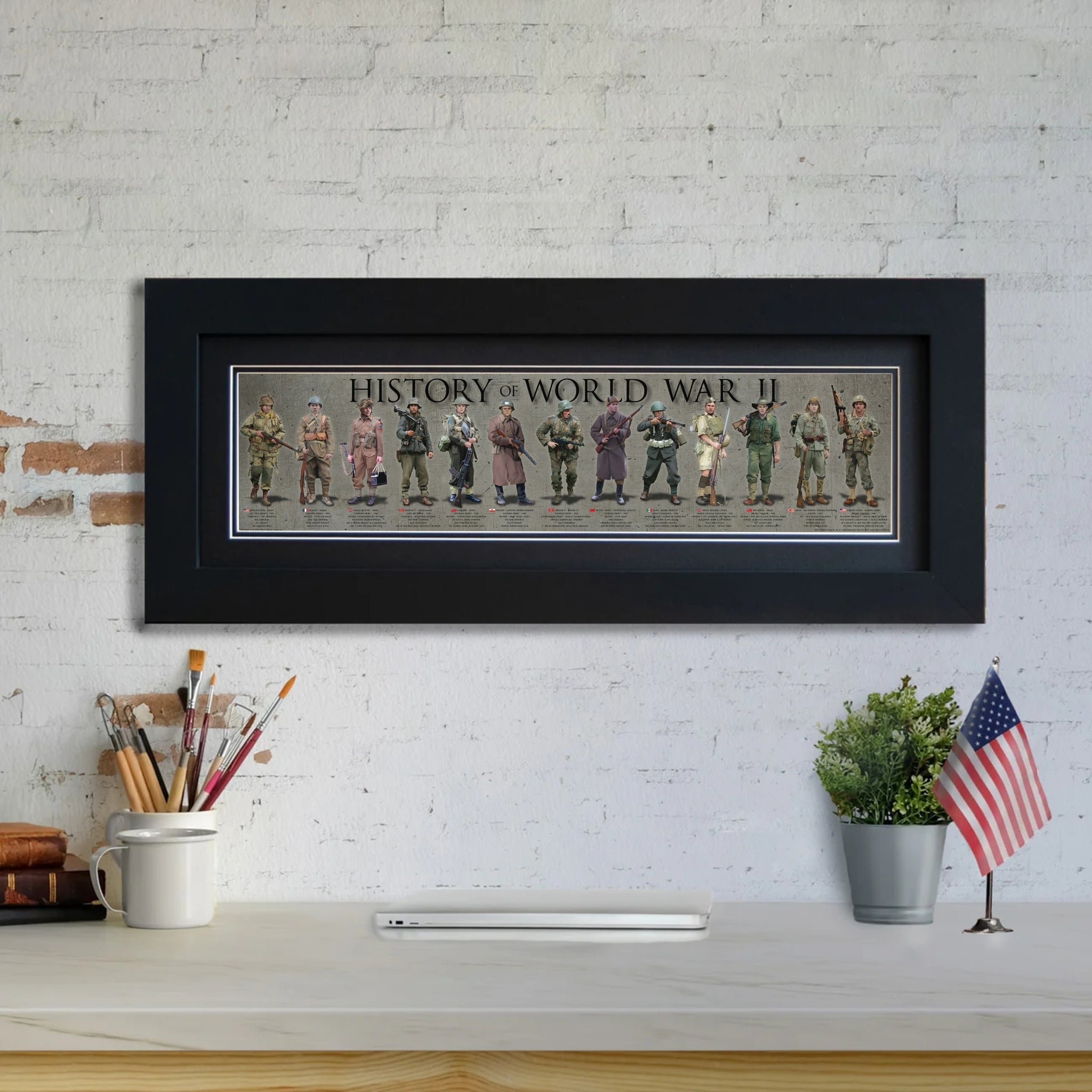 History of World War II - Framed 2” Black Double Matted, Flat Molding 6" x 24”