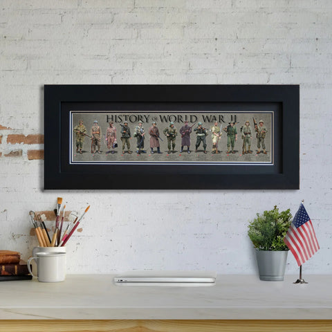 History of World War II - Framed 2” Black Double Matted, Flat Molding 6" x 24”