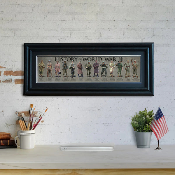 History of World War II - Framed 2” Black Double Matted, Grooved Molding 6"x24”