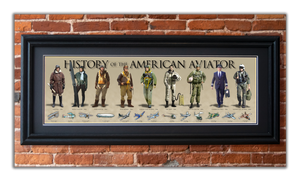 History of the American Aviator - Framed 2” Black Double Matted, Grooved Molding 11 ¾" x 36"