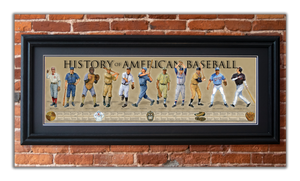 History of American Baseball - Framed 2” Black Double Matted, Grooved Molding 11 ¾" x 36"