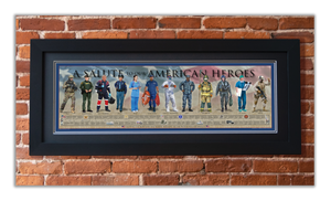 A Salute to our American Heroes - Framed 2” Black Double Matted, Flat Molding 11 ¾" x 36"
