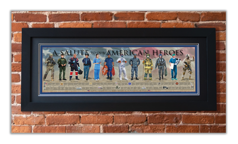 Heroes - Framed 2” Black Double Matted, Flat Molding 11 ¾" x 36”