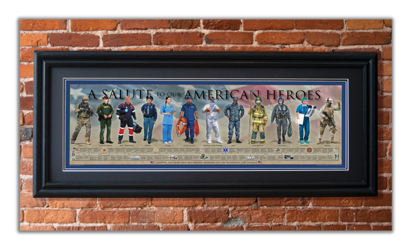 Heroes - Framed 2” Black Double Matted, Grooved Molding 11 ¾" x 36”