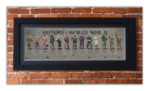 History of World War II - Framed 2” Black Double Matted, Flat Molding 11 ¾" x 36"