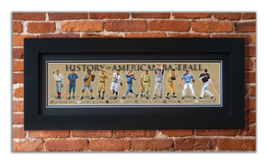 History of American Baseball - Framed 2" Black Double Matted, Flat Molding 6" x 24"
