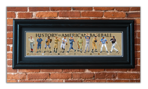 History of American Baseball - Framed 2" Black Double Matted, Grooved Molding 6" x 24"