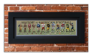 History of American Football - Framed 2" Black Double Matted, Flat Molding 6" x 24"
